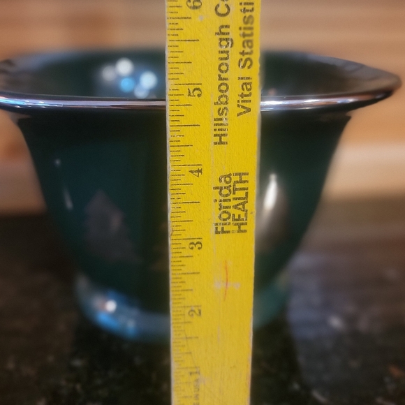 Bath& Body Works 1999 Holiday Edition Hunter Green Bowl Silver Trees & Rim - Picture 8 of 10